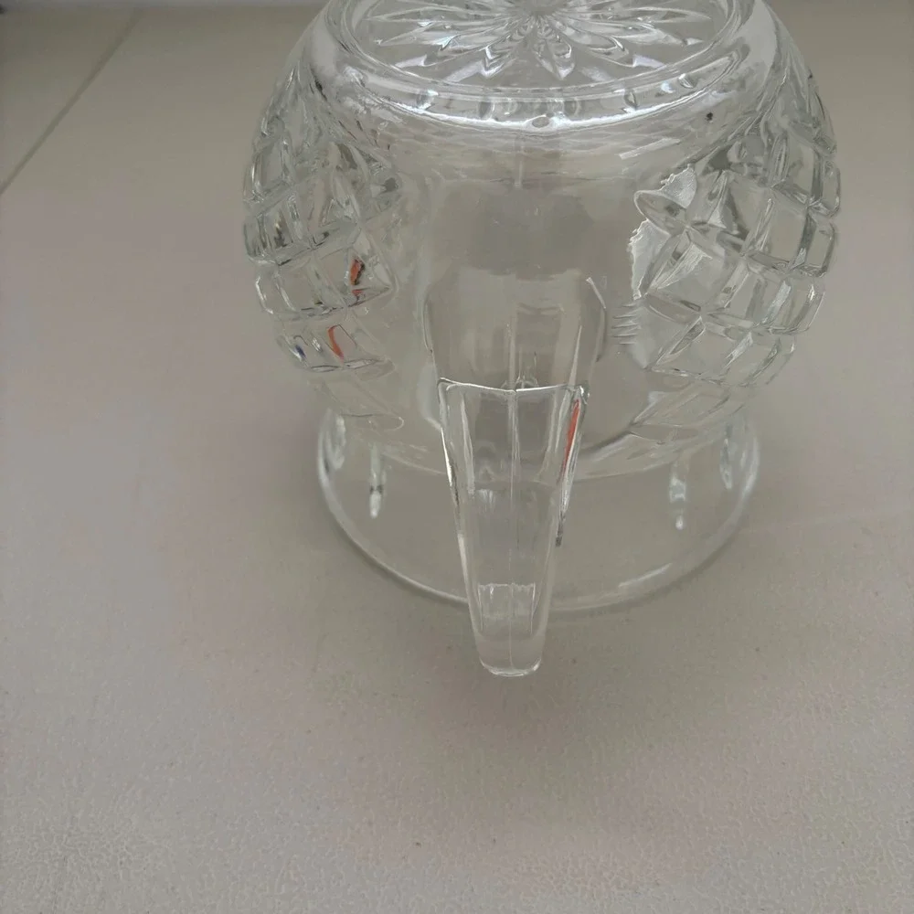 Vintage Clear Pressed Glass Creamer Pitcher Diamond Point Starburst Base 3.75in